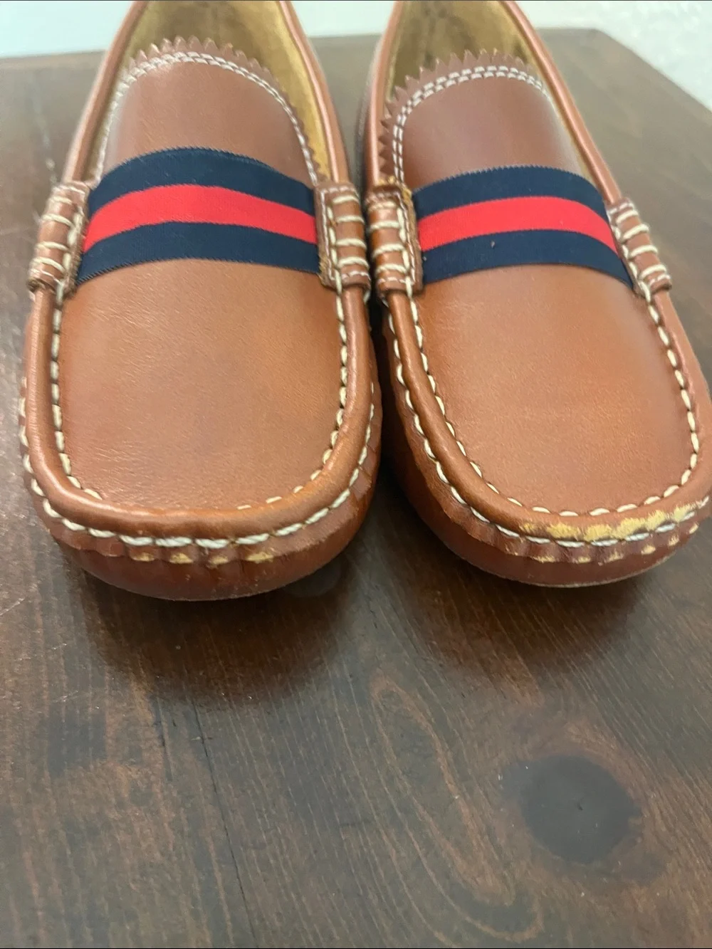 Slazenger Brown Kids Dress Loafers with Navy & Red Band
